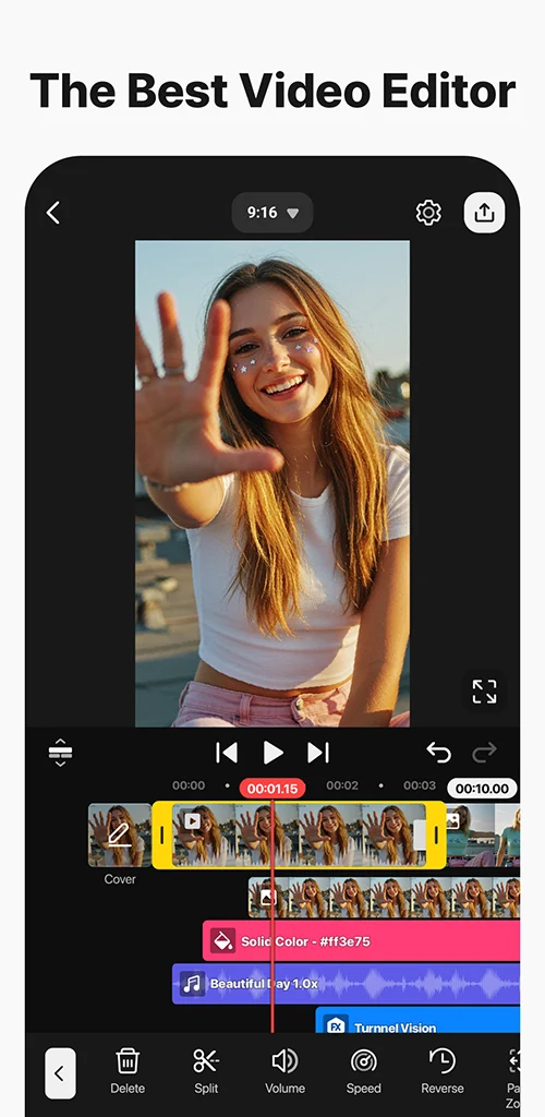 Illustration of a mobile video editing workflow with timeline and clips
