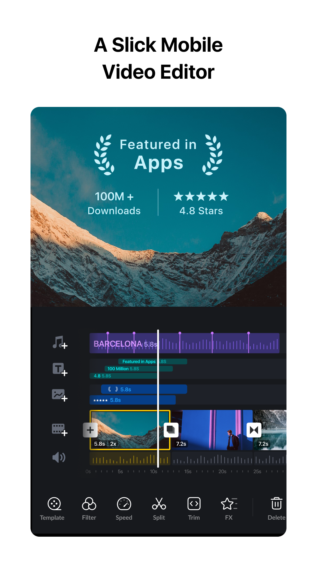 Illustration of a mobile video editing workflow with timeline and clips